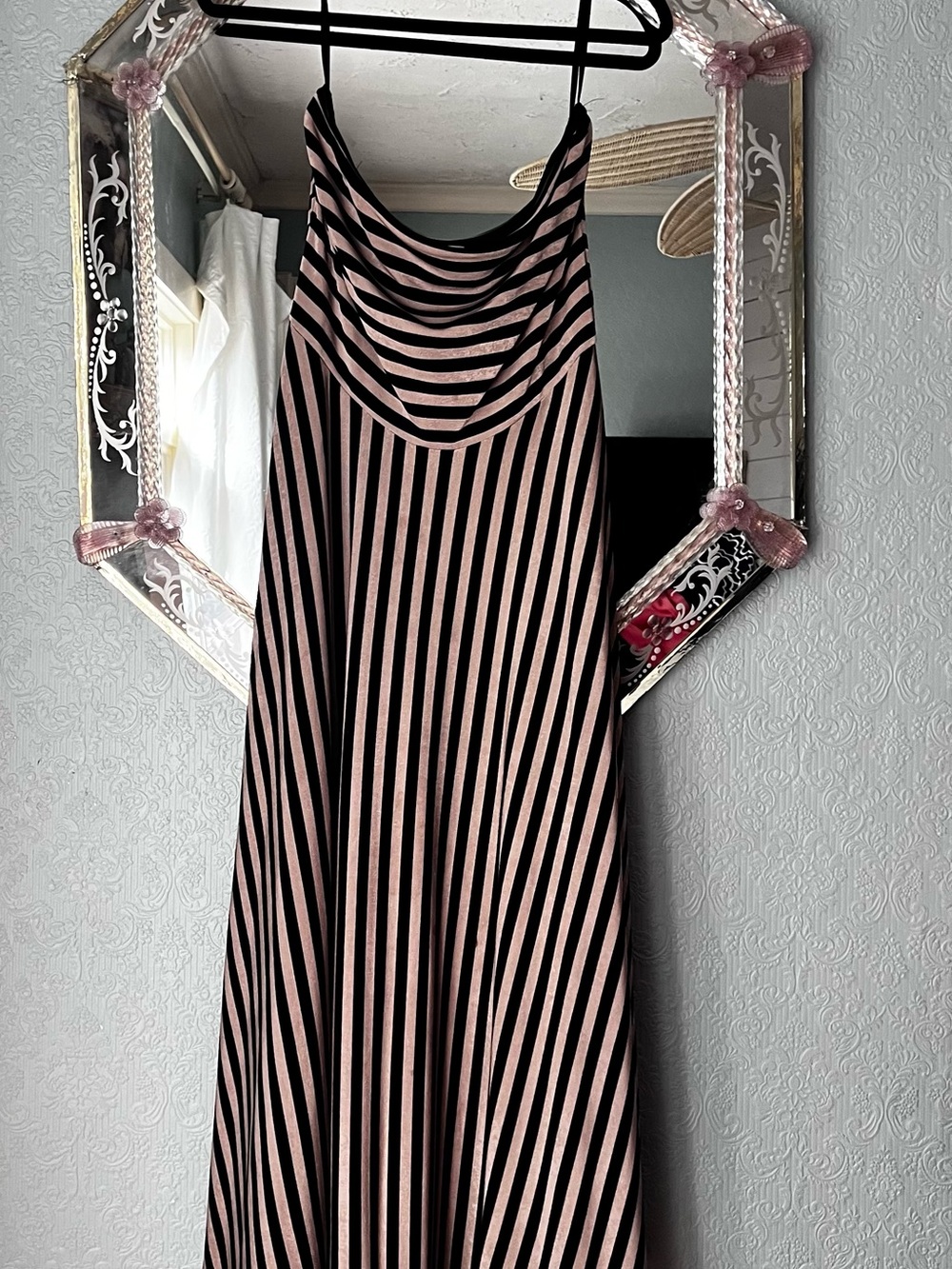 Maeve Black and Blush Pink Striped Cowl Neck Maxi Dress